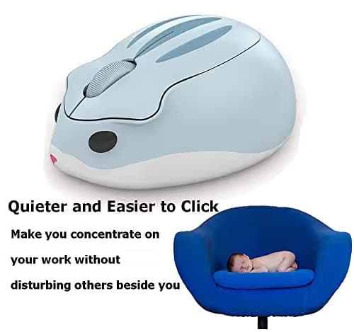 2.4GHz Wireless Mouse Cute Hamster Shape Less Noice Portable Mobile Optical 1200DPI USB Mice Cordless Mouse for PC Laptop Computer Notebook MacBook Kids Girl Men Women Mom Dad Gift (Blue) image