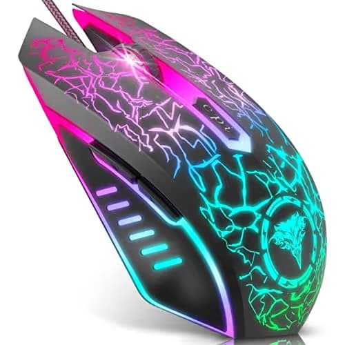 BENGOO Gaming Mouse Wired, Ergonomic Gamer Laptop PC Optical Computer Mice with RGB Backlit, 4 Adjustable DPI Up to 3600, 6 Programmable Buttons for Windows 7/8/10/XP Vista Linux -Black image