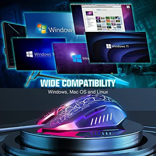 BENGOO Gaming Mouse Wired, Ergonomic Gamer Laptop PC Optical Computer Mice with RGB Backlit, 4 Adjustable DPI Up to 3600, 6 Programmable Buttons for Windows 7/8/10/XP Vista Linux -Black image
