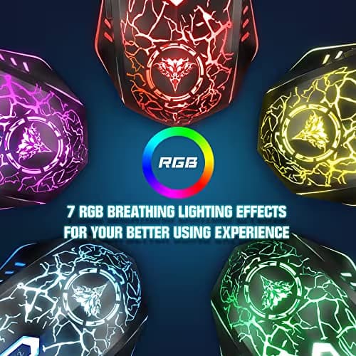 BENGOO Gaming Mouse Wired, Ergonomic Gamer Laptop PC Optical Computer Mice with RGB Backlit, 4 Adjustable DPI Up to 3600, 6 Programmable Buttons for Windows 7/8/10/XP Vista Linux -Black image