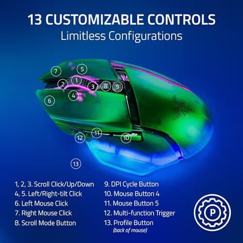 Razer Basilisk V3 Pro 35K Wireless Gaming Mouse: HyperScroll Tilt Wheel - 35K DPI Optical Sensor Gen 2-13 Customizable Controls - RGB - Optical Switches Gen 3 - Up to 140 Hr Battery - Phantom Green image