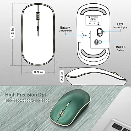 JOYACCESS 2.4G Slim Wireless Silent Mouse, Portable Wireless Computer Mouse with 5 Adjustable DPI Levels, USB Mice for Desktop, Notebook, MacBook, Chromebook, PC (Green) image