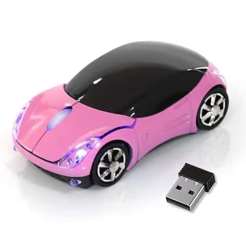 HuGuWdy Pink Wireless Car Mouse - 2.4G Wireless with USB Receiver, Optical Mouse for PC, Laptop, Tablet - Win XP/Vista/7/ME/2000/Mac OS Pink Mouse for Her for Christmas image