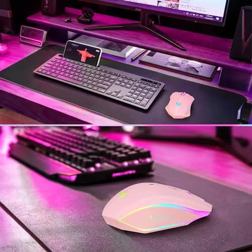 LuLabboard Wireless Gaming Mouse, Rechargeable Computer Mouse, 7-Color LED Light, Ergonomic Mouse with 6 Silent Click Buttons, 3 Adjustable 2400 DPI Wireless Mouse for Laptop,PC,Mac, Pink image