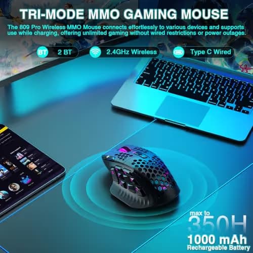 SOLAKAKA SM809 Pro Gaming Mouse with 9 Side Buttons,24000 DPI RGB Mouse for Gamer,16 Programmable Macros MMO Mouse,Black image
