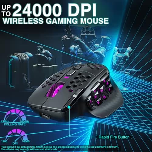 SOLAKAKA SM809 Pro Gaming Mouse with 9 Side Buttons,24000 DPI RGB Mouse for Gamer,16 Programmable Macros MMO Mouse,Black image