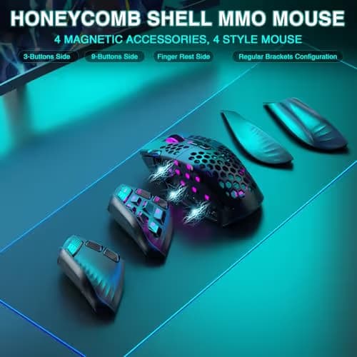 SOLAKAKA SM809 Pro Gaming Mouse with 9 Side Buttons,24000 DPI RGB Mouse for Gamer,16 Programmable Macros MMO Mouse,Black image