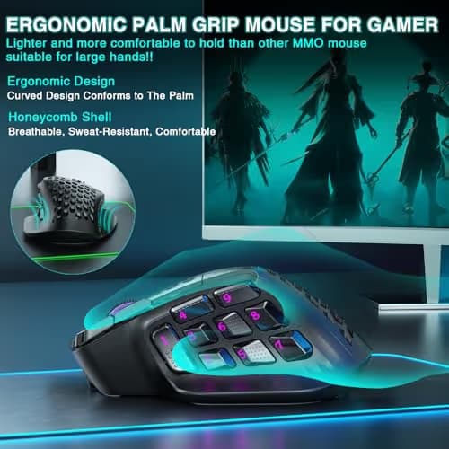 SOLAKAKA SM809 Pro Gaming Mouse with 9 Side Buttons,24000 DPI RGB Mouse for Gamer,16 Programmable Macros MMO Mouse,Black image