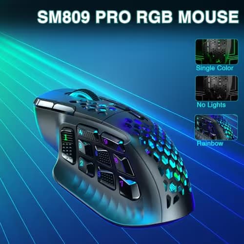 SOLAKAKA SM809 Pro Gaming Mouse with 9 Side Buttons,24000 DPI RGB Mouse for Gamer,16 Programmable Macros MMO Mouse,Black image