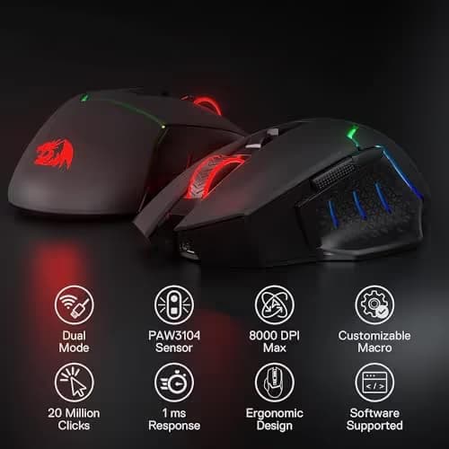 Redragon M690 PRO Wireless Gaming Mouse, 8000 DPI Wired/Wireless Gamer Mouse w/Rapid Fire Key, 8 Macro Buttons, Ergonomic Design for PC/Mac/Laptop image