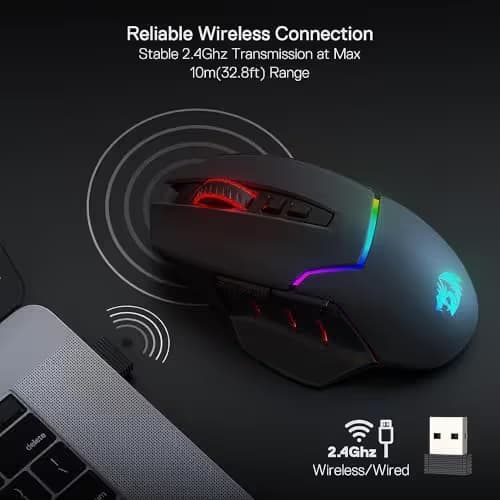 Redragon M690 PRO Wireless Gaming Mouse, 8000 DPI Wired/Wireless Gamer Mouse w/Rapid Fire Key, 8 Macro Buttons, Ergonomic Design for PC/Mac/Laptop image