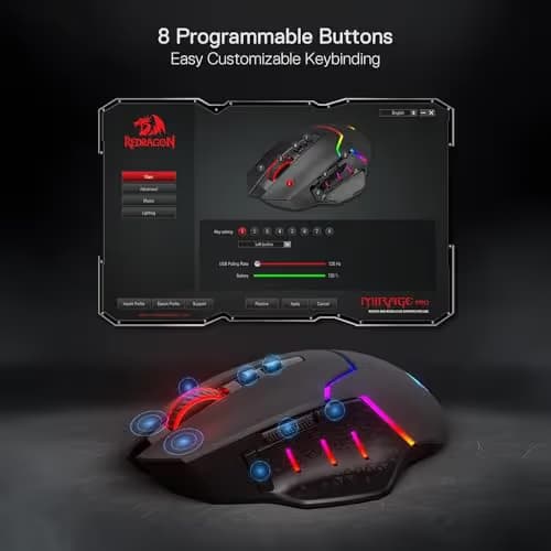 Redragon M690 PRO Wireless Gaming Mouse, 8000 DPI Wired/Wireless Gamer Mouse w/Rapid Fire Key, 8 Macro Buttons, Ergonomic Design for PC/Mac/Laptop image