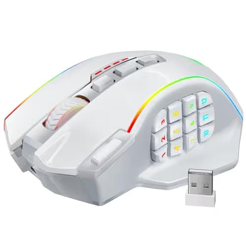 Redragon Wireless Gaming Mouse, MMO Gaming Mouse UP 16,000 DPI, 16 Macro Programmable Buttons, RGB Rechargeable Mouse with 12 Side Buttons, 70Hrs for PC Laptop MOBA FPS, White,M901P-WS image