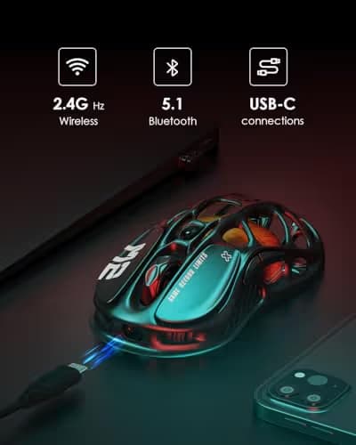 GravaStar Mercury M2 Wireless Gaming Mouse with 26,000 DPI, PAW3395DM Sensor -79g Lightweight Hollowed-Out Design -5 Programmable Buttons -5 Dynamic Lightsync RGB image