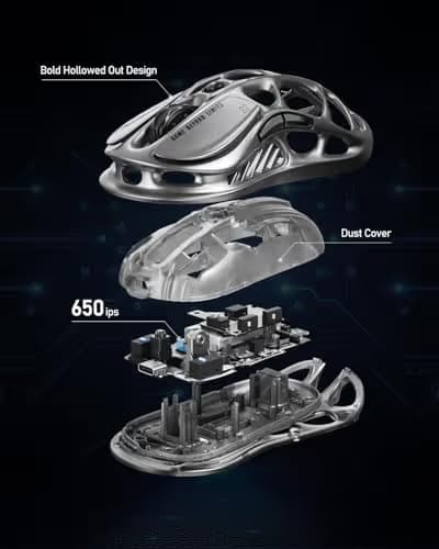 GravaStar Mercury M2 Wireless Gaming Mouse with 26,000 DPI, PAW3395DM Sensor -79g Lightweight Hollowed-Out Design -5 Programmable Buttons -5 Dynamic Lightsync RGB image