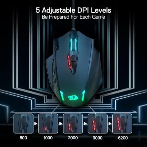 Redragon M908 Impact RGB LED MMO Gaming Mouse with 12 Side Buttons, Optical Wired Ergonomic Mouse with Max 12,400DPI, High Precision, 18 Programmable Macro Shortcuts, Comfort Grip image