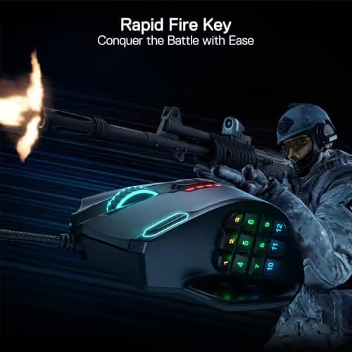 Redragon M908 Impact RGB LED MMO Gaming Mouse with 12 Side Buttons, Optical Wired Ergonomic Mouse with Max 12,400DPI, High Precision, 18 Programmable Macro Shortcuts, Comfort Grip image