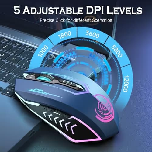 UHURU Gaming Mouse, Wireless Gaming Mouse with 7 Buttons 7 Changeable LED Color up to 12000 DPI, Rechargeable USB Gamer Mouse for PC Laptop (Blue) image