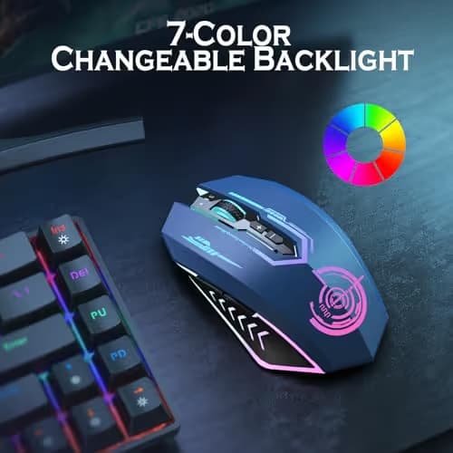 UHURU Gaming Mouse, Wireless Gaming Mouse with 7 Buttons 7 Changeable LED Color up to 12000 DPI, Rechargeable USB Gamer Mouse for PC Laptop (Blue) image