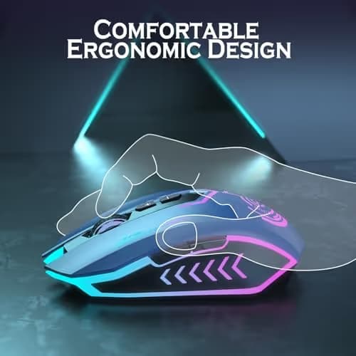UHURU Gaming Mouse, Wireless Gaming Mouse with 7 Buttons 7 Changeable LED Color up to 12000 DPI, Rechargeable USB Gamer Mouse for PC Laptop (Blue) image