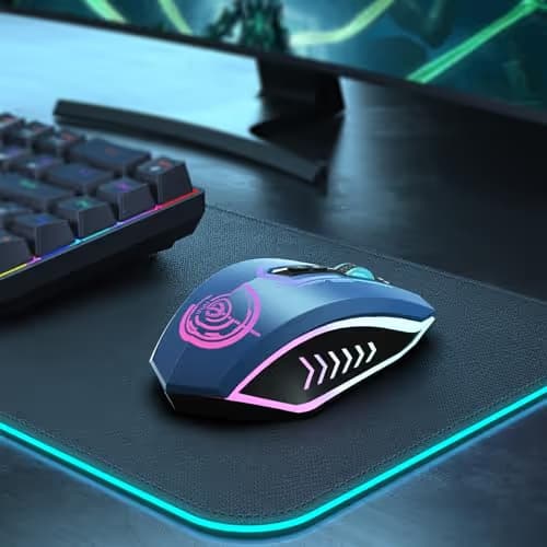 UHURU Gaming Mouse, Wireless Gaming Mouse with 7 Buttons 7 Changeable LED Color up to 12000 DPI, Rechargeable USB Gamer Mouse for PC Laptop (Blue) image