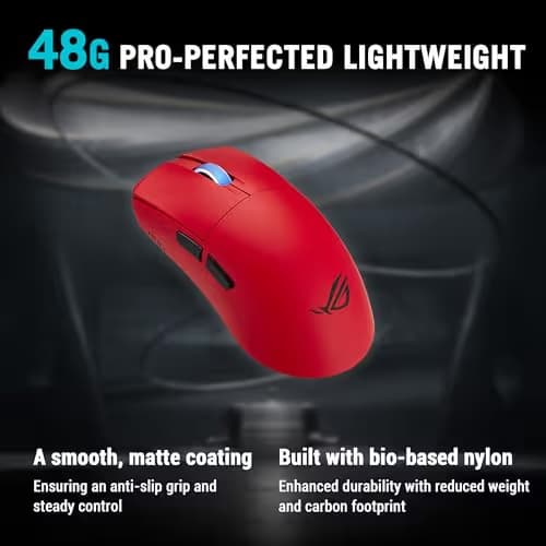 ASUS ROG Harpe II Ace Wireless Esports Gaming Mouse – Pro-Tested, Right-Handed, 48g Lightweight, Tri-Mode Connectivity, 42K DPI, 8K Polling, 101Hr Battery, Web-Based Tool, PC/Mac Support – Lava Red image