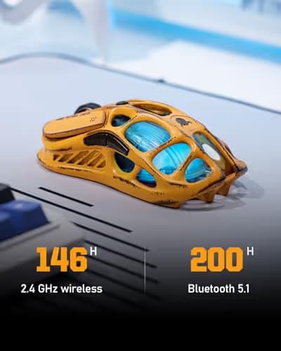 GravaStar Mercury M1 Pro Gaming Mouse, Lightweight Magnesium Alloy, 26,000 DPI, PAW3395DM Sensor, 5 Programmable Buttons, Support Wired/2.4GHz/BT, Up to 200 Hours Battery Life (Battle-Yellow) image