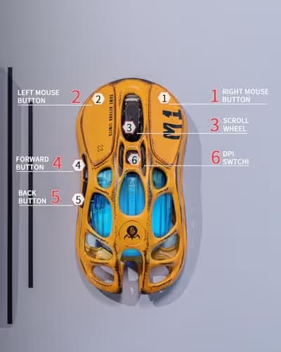 GravaStar Mercury M1 Pro Gaming Mouse, Lightweight Magnesium Alloy, 26,000 DPI, PAW3395DM Sensor, 5 Programmable Buttons, Support Wired/2.4GHz/BT, Up to 200 Hours Battery Life (Battle-Yellow) image