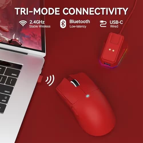 ATTACK SHARK X11 Lightweight Wireless Gaming Mouse with RGB Charging Dock,Tri-Mode-2.4G/USB-C Wired/BT,22K DPI,PAW3311 Optical Sensor,HUYU Switch, 5 programmable Buttons for PC/Mac(Red) image