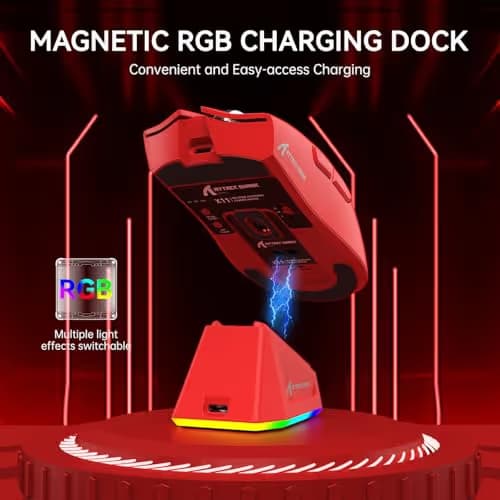 ATTACK SHARK X11 Lightweight Wireless Gaming Mouse with RGB Charging Dock,Tri-Mode-2.4G/USB-C Wired/BT,22K DPI,PAW3311 Optical Sensor,HUYU Switch, 5 programmable Buttons for PC/Mac(Red) image