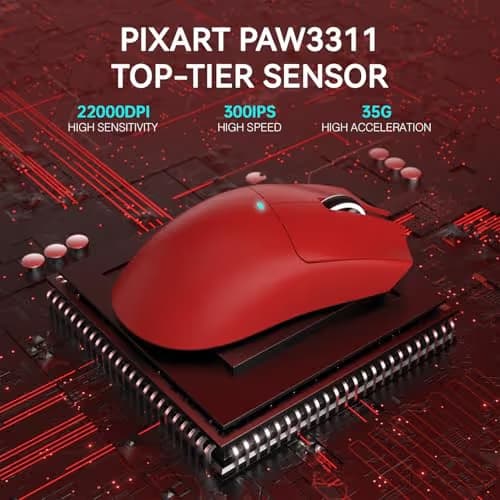ATTACK SHARK X11 Lightweight Wireless Gaming Mouse with RGB Charging Dock,Tri-Mode-2.4G/USB-C Wired/BT,22K DPI,PAW3311 Optical Sensor,HUYU Switch, 5 programmable Buttons for PC/Mac(Red) image