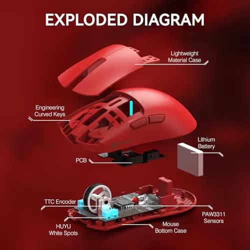 ATTACK SHARK X11 Lightweight Wireless Gaming Mouse with RGB Charging Dock,Tri-Mode-2.4G/USB-C Wired/BT,22K DPI,PAW3311 Optical Sensor,HUYU Switch, 5 programmable Buttons for PC/Mac(Red) image
