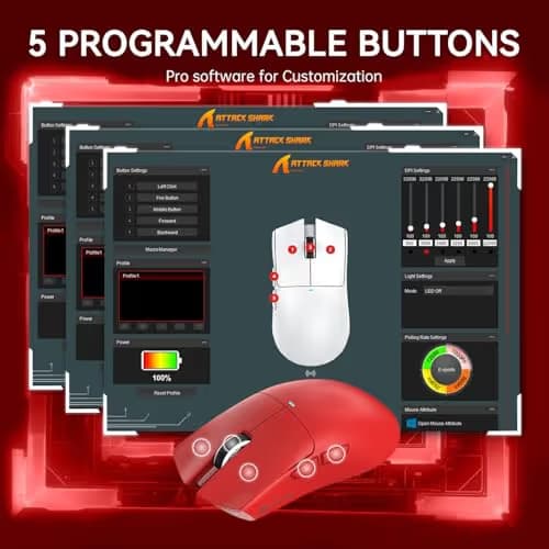 ATTACK SHARK X11 Lightweight Wireless Gaming Mouse with RGB Charging Dock,Tri-Mode-2.4G/USB-C Wired/BT,22K DPI,PAW3311 Optical Sensor,HUYU Switch, 5 programmable Buttons for PC/Mac(Red) image