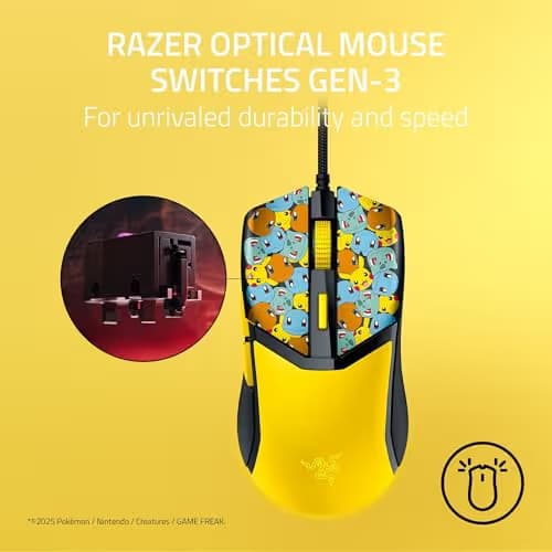 Razer Cobra Wired Gaming Mouse: 58g Lightweight - Gen-3 Optical Switches - Chroma RGB Lighting - Precise 8500 DPI Optical Sensor - 100% PTFE Mouse Feet - Speedflex Cable - Pokémon Edition image