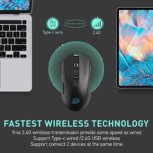 DAREU EM901X Wireless Gaming Mouse with Charging Dock Rechargeable RGB,12K DPI,6 Programmable Buttons High-Precision Sensor [300IPS] [1000Hz] for PC Notebook Mac image