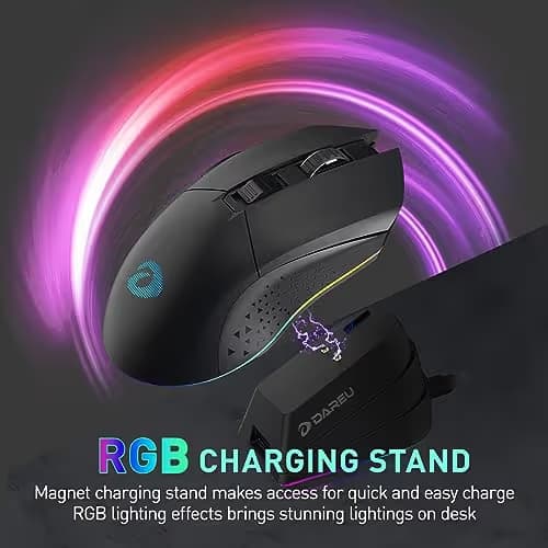 DAREU EM901X Wireless Gaming Mouse with Charging Dock Rechargeable RGB,12K DPI,6 Programmable Buttons High-Precision Sensor [300IPS] [1000Hz] for PC Notebook Mac image