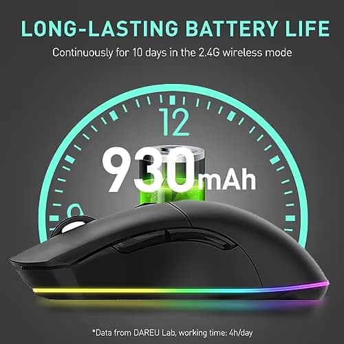 DAREU EM901X Wireless Gaming Mouse with Charging Dock Rechargeable RGB,12K DPI,6 Programmable Buttons High-Precision Sensor [300IPS] [1000Hz] for PC Notebook Mac image