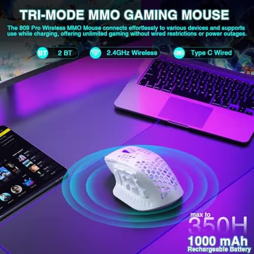SOLAKAKA SM809 Pro Gaming Mouse with 9 Side Buttons,24000 DPI RGB Mouse for Gamer,16 Programmable Macros MMO Mouse,White image