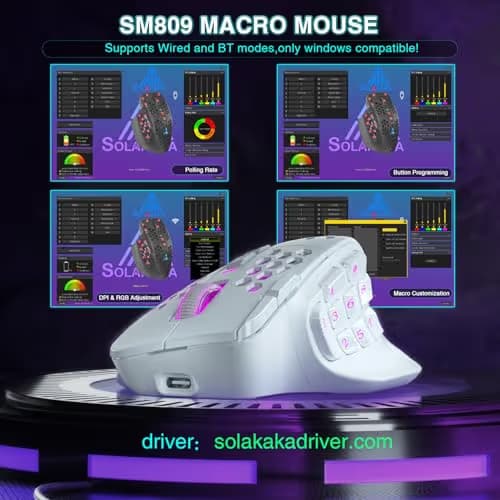 SOLAKAKA SM809 Pro Gaming Mouse with 9 Side Buttons,24000 DPI RGB Mouse for Gamer,16 Programmable Macros MMO Mouse,White image