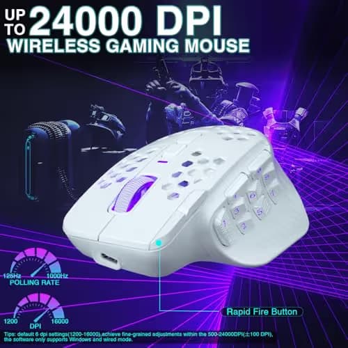 SOLAKAKA SM809 Pro Gaming Mouse with 9 Side Buttons,24000 DPI RGB Mouse for Gamer,16 Programmable Macros MMO Mouse,White image