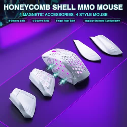 SOLAKAKA SM809 Pro Gaming Mouse with 9 Side Buttons,24000 DPI RGB Mouse for Gamer,16 Programmable Macros MMO Mouse,White image
