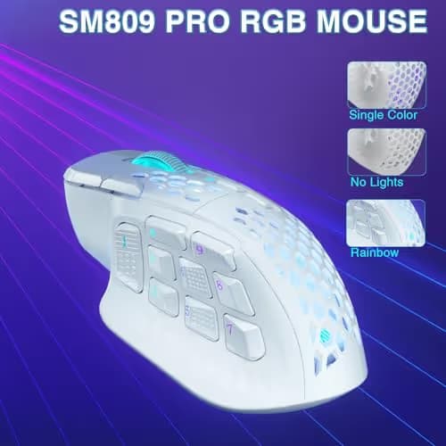 SOLAKAKA SM809 Pro Gaming Mouse with 9 Side Buttons,24000 DPI RGB Mouse for Gamer,16 Programmable Macros MMO Mouse,White image