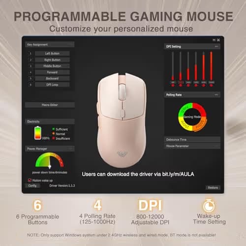 AULA SC580X Wireless Gaming Mouse, Tri-Mode 2.4G/BT5.0/USB-C Gaming Mice with 12000 DPI, 6 Programmable Buttons, Rechargeable Computer Mouse for Laptop/PC/Mac/Tablet image