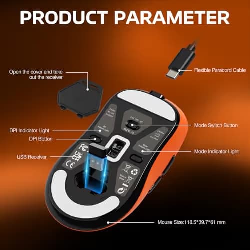 ATTACK SHARK X3 Lightweight Wireless Gaming Mouse with Tri-Mode 2.4G/USB-C Wired/Bluetooth,Up to 26K DPI, PAW3395 Optical Sensor,Kailh GM8.0 Switch,5 programmable Buttons for PC/Win/Mac(Orange) image