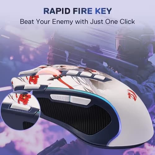 Redragon M612AK PRO RGB Anime Gaming Mouse, 8000 DPI Wired/Wireless Optical Mouse with 9 Programmable Buttons & 7 Backlit Modes, BT & 2.4G Wireless, Software Supports DIY Keybinds Rapid Fire Button image