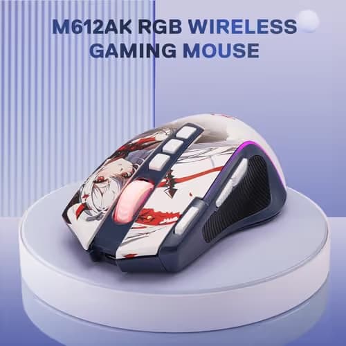 Redragon M612AK PRO RGB Anime Gaming Mouse, 8000 DPI Wired/Wireless Optical Mouse with 9 Programmable Buttons & 7 Backlit Modes, BT & 2.4G Wireless, Software Supports DIY Keybinds Rapid Fire Button image