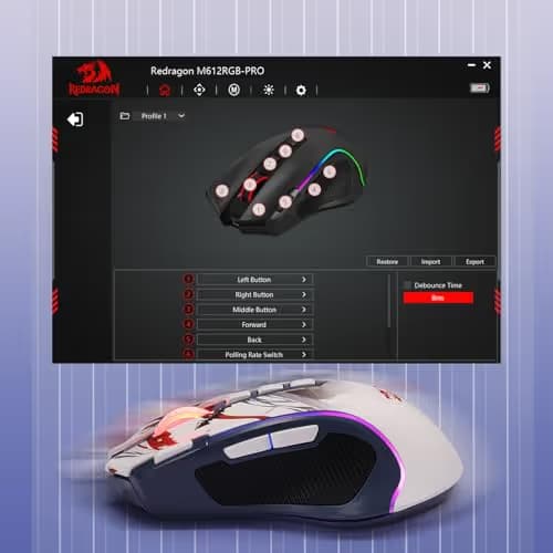 Redragon M612AK PRO RGB Anime Gaming Mouse, 8000 DPI Wired/Wireless Optical Mouse with 9 Programmable Buttons & 7 Backlit Modes, BT & 2.4G Wireless, Software Supports DIY Keybinds Rapid Fire Button image