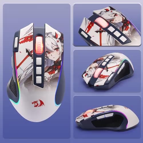 Redragon M612AK PRO RGB Anime Gaming Mouse, 8000 DPI Wired/Wireless Optical Mouse with 9 Programmable Buttons & 7 Backlit Modes, BT & 2.4G Wireless, Software Supports DIY Keybinds Rapid Fire Button image