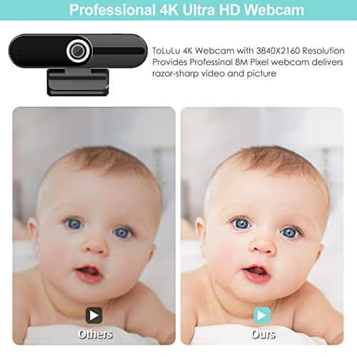 UHD 4K Webcam with Microphone: 8MP USB Computer Web Camera with Privacy Shutter and Tripod, External Webcam Pro Streaming Webcams PC Cam w/Mic Noise Reduction for Winsdows Mac OS Desktop Laptop image