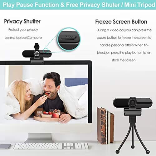UHD 4K Webcam with Microphone: 8MP USB Computer Web Camera with Privacy Shutter and Tripod, External Webcam Pro Streaming Webcams PC Cam w/Mic Noise Reduction for Winsdows Mac OS Desktop Laptop image